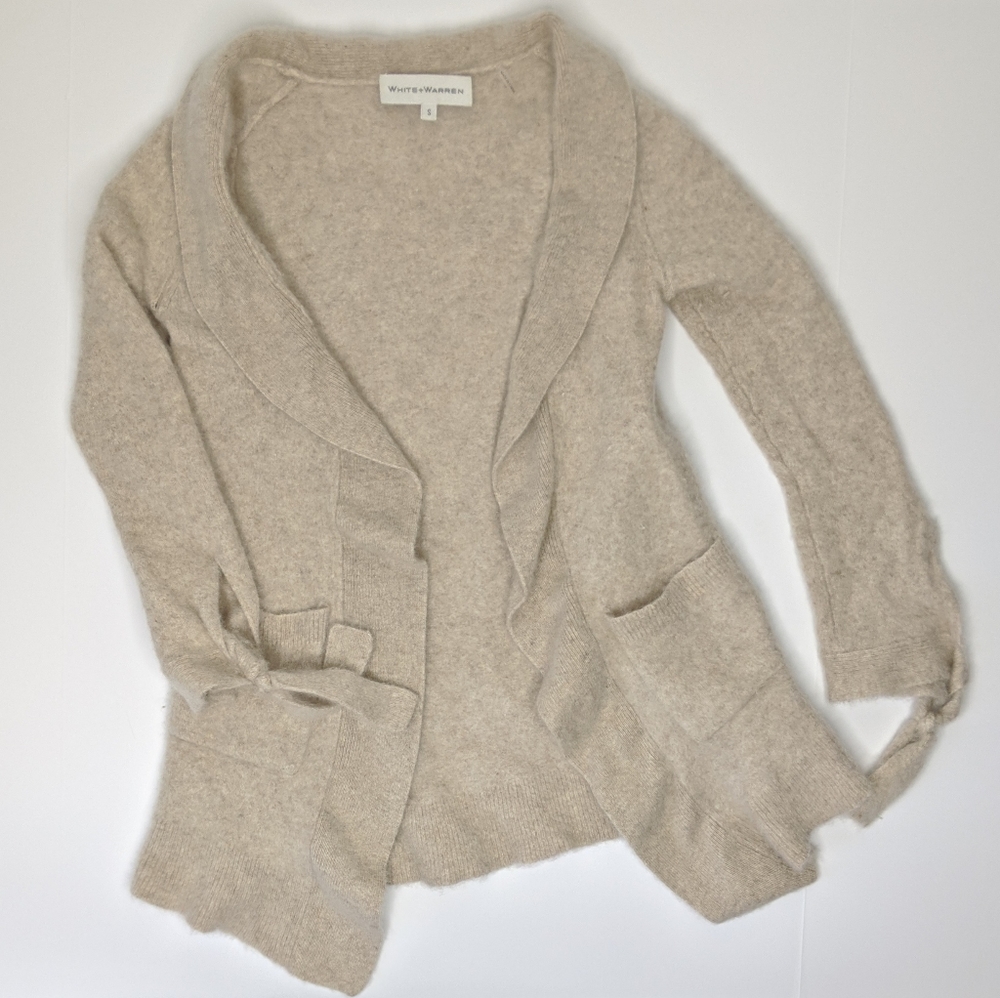 White+Warren Cream Cashmere Open Front Cardigan